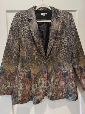 Oolala Leopard Print Floral Blend Women's Blazer - Brown Multi